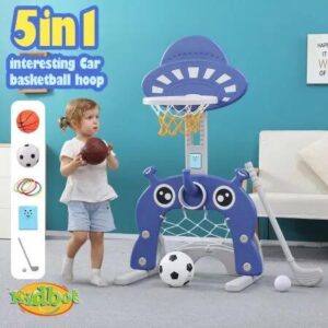 Kids Basketball Hoop Stand Set Ring Toss Golf Game Football Gate Activity Centre Indoor Outdoor Adjustable 5-in-1