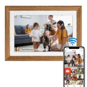 10.1 Inch Smart WiFi Digital Photo Frame 1280×800 IPS LCD Touch Screen,Auto-Rotate Portrait and Landscape,Built in 32GB Memory (Wooden)