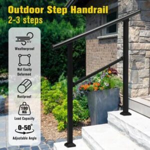 Stair Handrails Outdoor Steps Rail 2-3 Step Staircase Safety Railings Fence Indoor Concrete Balcony Porch Deck 97×102.5cm